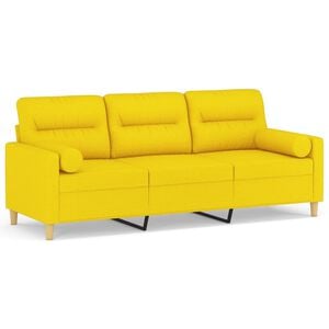 vidaXL 3-sitssoffa med prydnadskuddar ljusgul 180 cm tyg