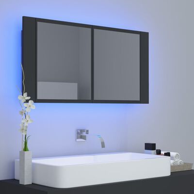 vidaXL Spegelskåp med LED grå 90x12x45 cm