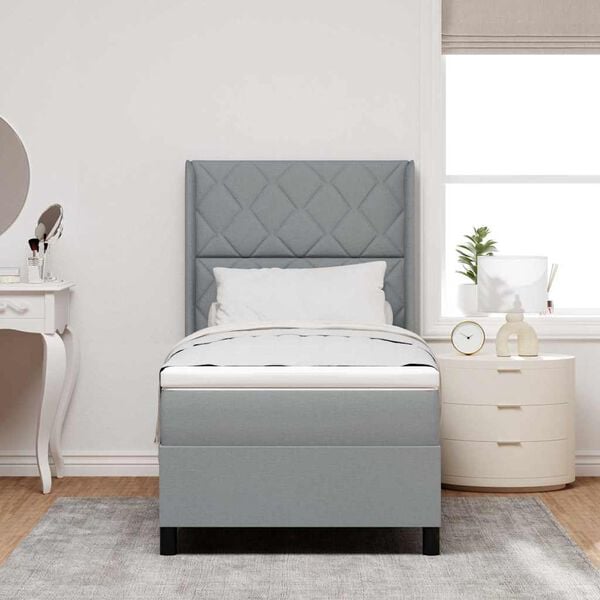 vidaXL B&auml;ddfj&auml;der med madrass med huvudgavel Ljusgr&aring; 100 x 200 cm tyg