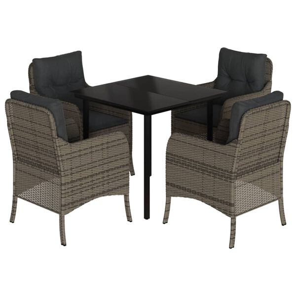 vidaXL Matgrupp f&ouml;r tr&auml;dg&aring;rden med dynor 5 delar gr&aring; konstrottning