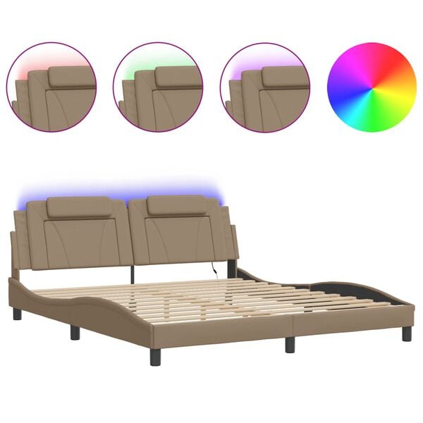 vidaXL Bed Frame "Viana" with LED without Mattress Cappuccino 180x200 cm
