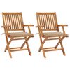vidaXL Tr&auml;dg&aring;rdsstolar med beige dynor 2 st massiv teak