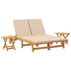 vidaXL Solstol Reclining med kudde Beige Massivt Akaciatr&auml;