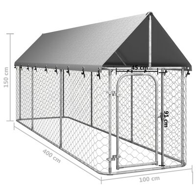 vidaXL Hundgård med tak för utomhusbruk 400x100x150 cm