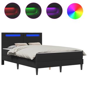 vidaXL S&auml;ngram med LED-ljusslingor Svart 160 x 200 cm Konstl&auml;der