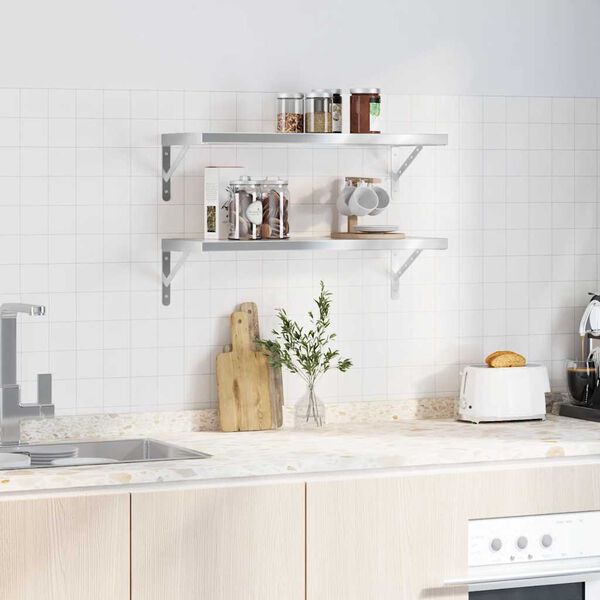vidaXL V&auml;gghyllor 2 st 75x30x3 cm silver rostfritt st&aring;l
