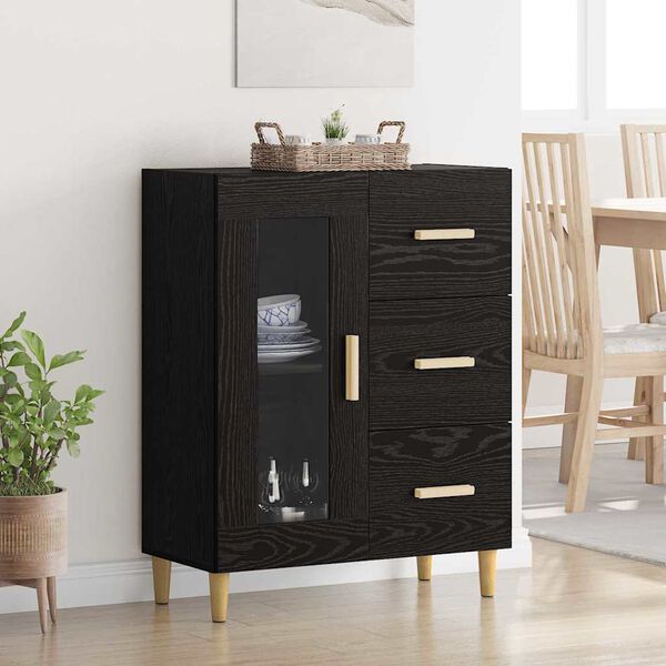 vidaXL Sideboard med l&aring;da Svart Ek 69,5 x 34 x 90 cm Konstruerat tr&auml;