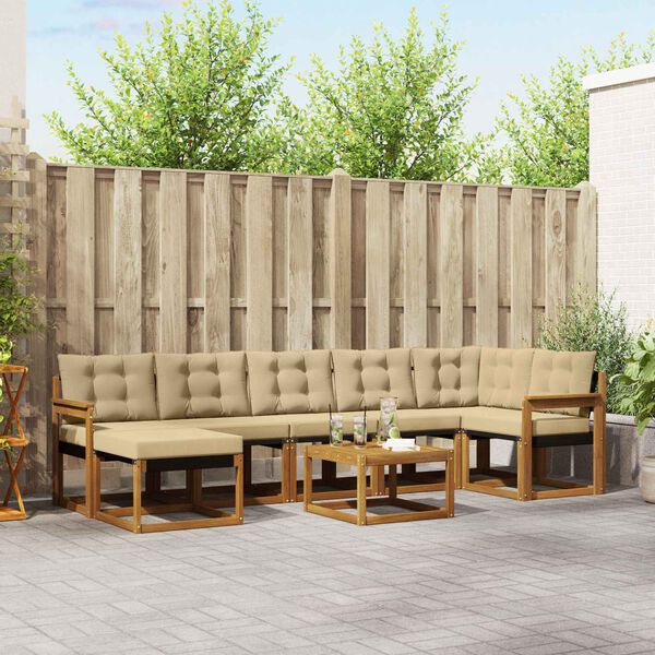 vidaXL Utomhussoffset med kudde 8 pcs Naturlig och Beige