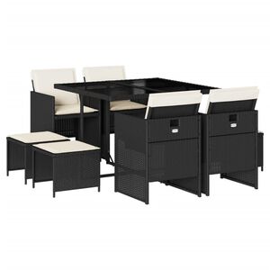 vidaXL Matgrupp f&ouml;r tr&auml;dg&aring;rden med dynor 9 delar mixbeige konstrotting