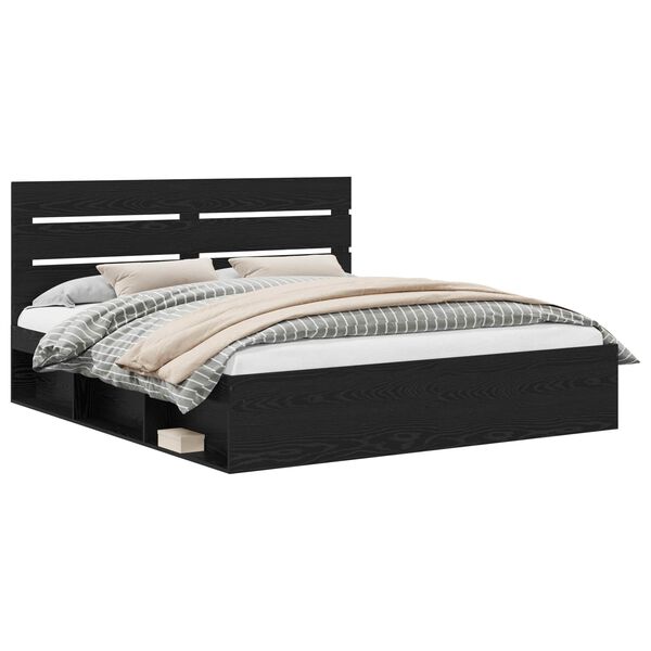 vidaXL S&auml;ngram med huvudgavel Svart 200 x 200 cm Massiv furu