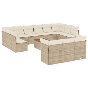 vidaXL Soffgrupp f&ouml;r tr&auml;dg&aring;rden 14 delar med dynor beige konstrotting
