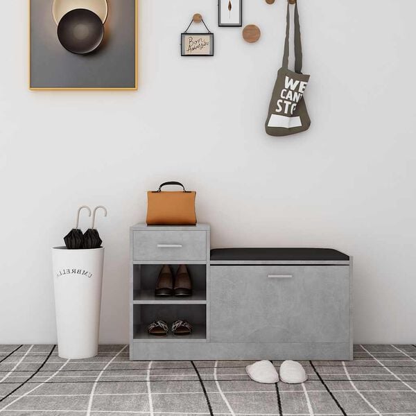 vidaXL Skob&auml;nk betonggr&aring; 94,5x31x57 cm konstruerat tr&auml;