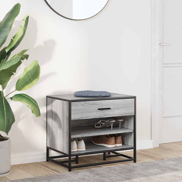 vidaXL Skobänk grå sonoma 60x40x53,5 cm konstruerat trä och metall