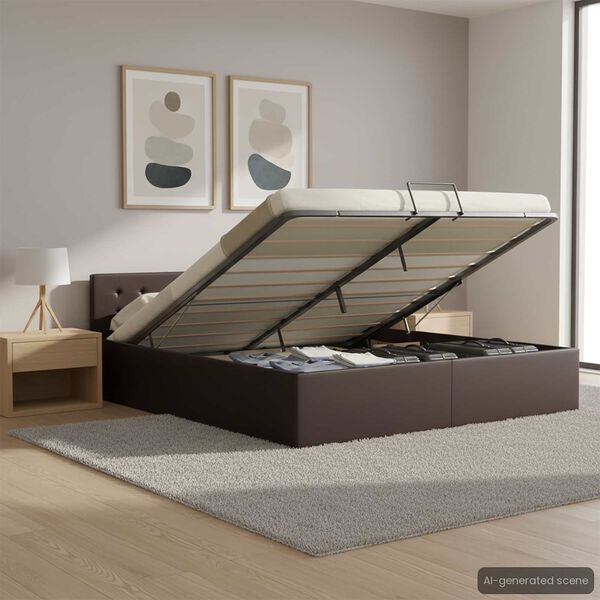 vidaXL Sängram med hydraulisk förvaring grå konstläder 160x200 cm