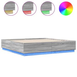 vidaXL S&auml;ngram med LEDs gr&aring; sonoma 200x200 cm konstruerad tr&auml;