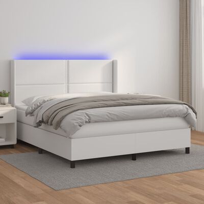 vidaXL Ramsäng med madrass & LED vit 160x200 cm konstläder