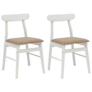 vidaXL Matstol 2 st Massiv Gummitr&auml; Vit och brun 43 x 44,5 x 77 cm