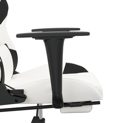 vidaXL Gamingstol med massage och fotstöd vit och svart konstläder