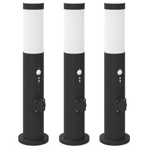 vidaXL Pollare med sensor och uttag 3 st 50 cm rostfritt st&aring;l IP44