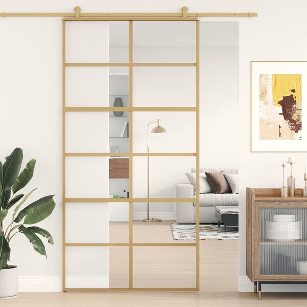 vidaXL Skjutd&ouml;rr guld 102,5x205 cm klart ESG-glas och aluminium