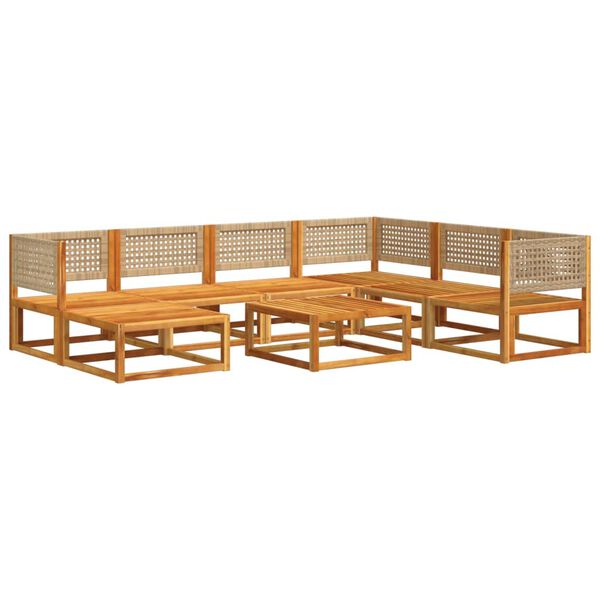 vidaXL 8-delad tr&auml;dg&aring;rdssoffgrupp med kuddar tr&auml; akacia och rotting