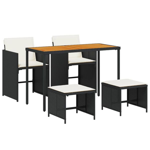 vidaXL Matgrupp f&ouml;r tr&auml;dg&aring;rden med dynor 5 delar svart konstrottning