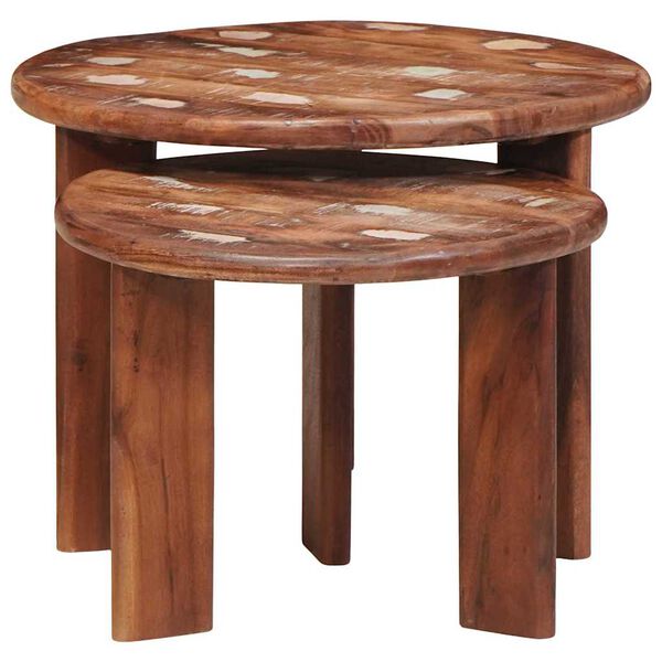 vidaXL Nesting Kaffe Bord 2 pcs Flerf&auml;rgsdesign Massivt &aring;tervunnet tr&auml;