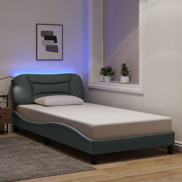 vidaXL Bed Frame with LED without Mattress "Hvar" Light Grey 100x200 cm Fabric