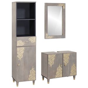 vidaXL Badrumsskåpsset med låda med lagring 3 pcs Grå Massivt mangoträ