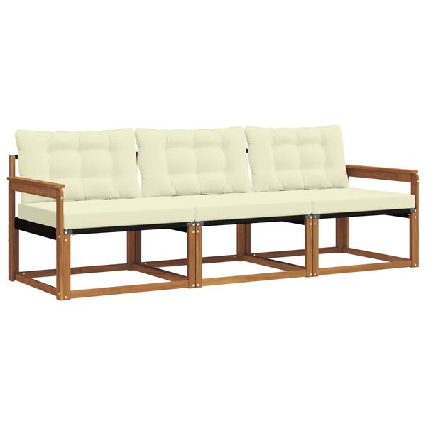 vidaXL Utomhussoffset med kudde 3 pcs Naturlig och Gr&auml;dde