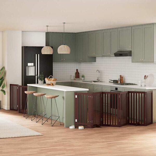 vidaXL Hundgrind med d&ouml;rr vikbar 9 paneler brun 450 cm poppel