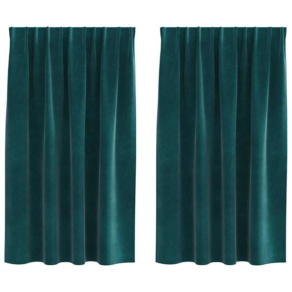 vidaXL Gardiner med gardiner 2 pcs M&ouml;rkgr&ouml;n 140 x 140 cm Sammet