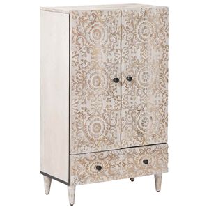 vidaXL H&ouml;g Sk&aring;p med l&aring;da Vit 60 x 33,5 x 100 cm Massivt mangotr&auml;