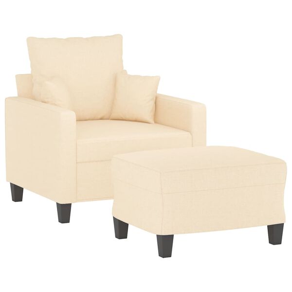 vidaXL F&aring;t&ouml;lj med fotpall Gr&auml;ddvit 60 cm tyg