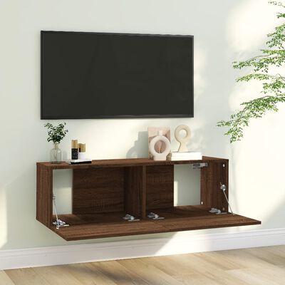 vidaXL Tv-bänk för vägg brun ek 100x30x30 cm konstruerat trä