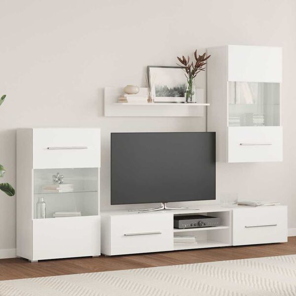 vidaXL TV-möbler 5 delar med LED-belysning matt vit konstruerat trä