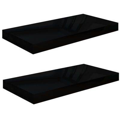 vidaXL Svävande vägghyllor 2 st svart högglans 50x23x3,8 cm MDF