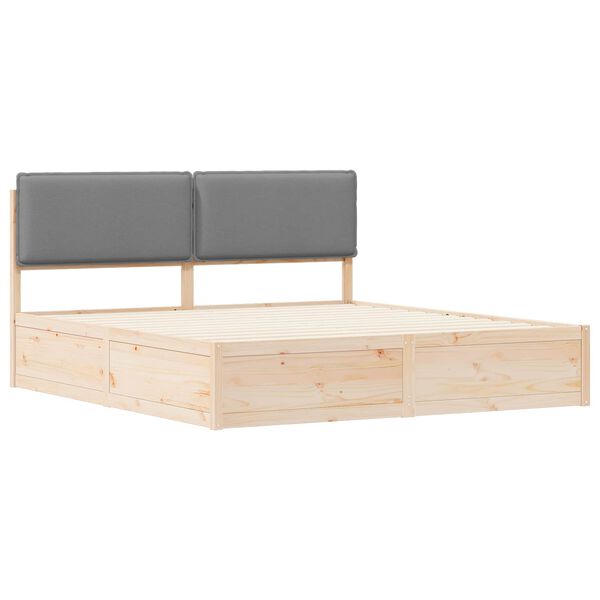 vidaXL S&auml;ngram med Kl&auml;dd Huvudgavel Ljusgr&aring; 200 x 200 cm Massiv furu