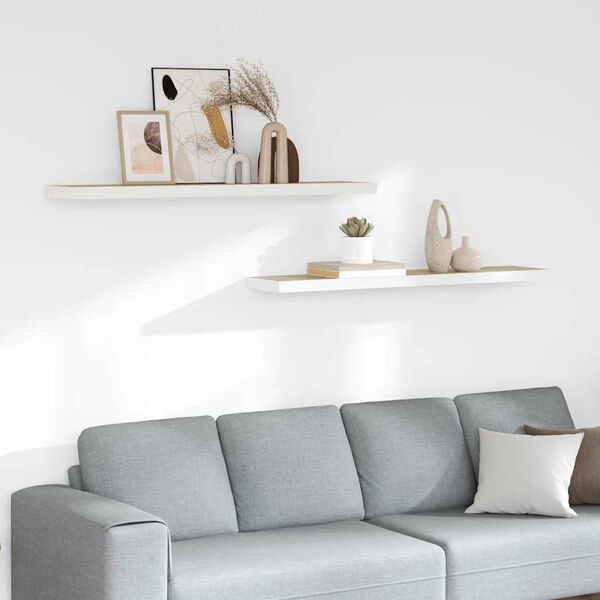 vidaXL Sv&auml;vande v&auml;gghyllor 2 st ek och vit 120x23,5x3,8 cm MDF