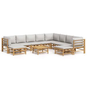 vidaXL Loungegrupp 11 delar ljusgr&aring;a dynor bambu