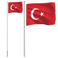 vidaXL Turkiets flagga och flaggstång 6,23 m aluminium