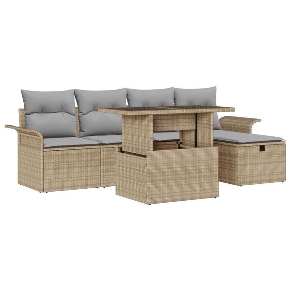 vidaXL Trädgårdsoffset med kudde med lagring 6 pcs Beige Poly rattan