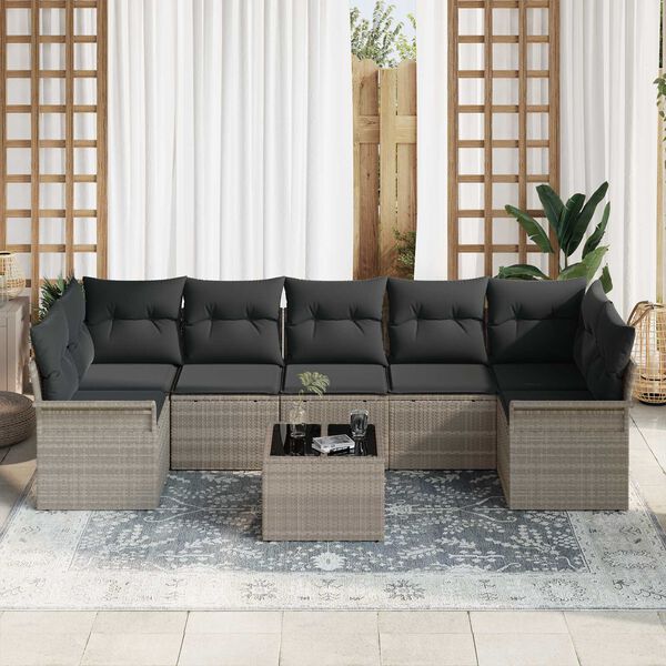 vidaXL Trädgårdsoffset 8 pcs Ljusgrå och mörkgrå konstrotting