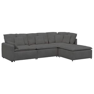 vidaXL Modulsoffa med fotpall&dynor manchestertyg m&ouml;rkgr&aring;