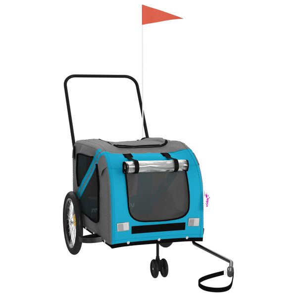 vidaXL Cykelvagn f&ouml;r djur bl&aring; och gr&aring; oxfordtyg och j&auml;rn