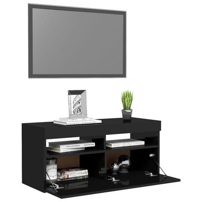 vidaXL TV-bänk med LED-belysning svart högglans 90x35x40 cm