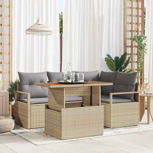 vidaXL Tr&auml;dg&aring;rdsoffset med lagring 5 pcs Beige Poly rattan