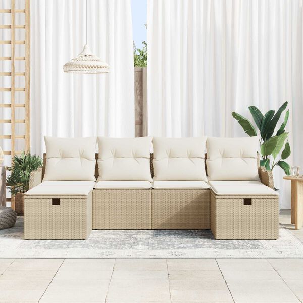 vidaXL Tr&auml;dg&aring;rdsoffset med kudde med lagring 6 pcs Beige Poly rattan
