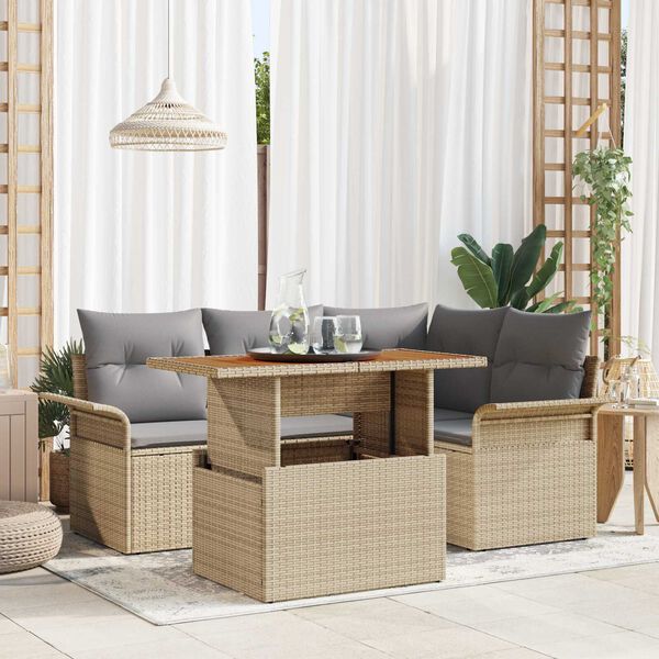 vidaXL Trädgårdsoffset med lagring 5 pcs Beige Poly rattan