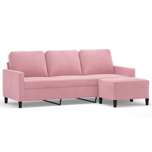 vidaXL 3-sitssoffa med fotpall rosa 180 cm sammet